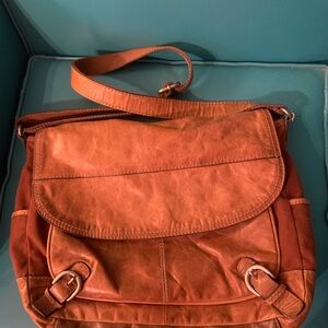 Fossil cognac Leather Flap Crossbody Bag/ messenger / hobo
